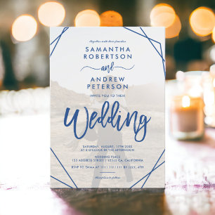 Chique blauw boho lijst eenvoudige fotoscript brui kaart