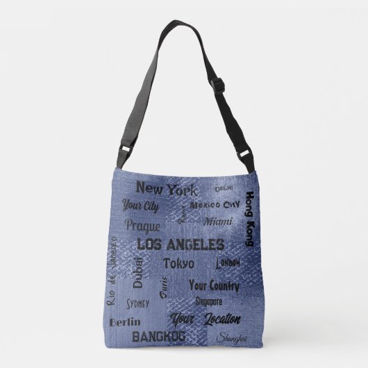 Chique blauw denim megasteden van de wereld gooien crossbody tas (Achterkant)