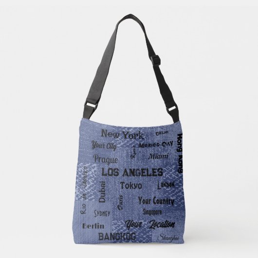 Chique blauw denim megasteden van de wereld gooien crossbody tas (Voorkant)