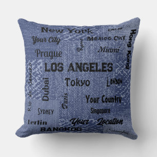 Chique blauw denim megasteden van de wereld gooien kussen