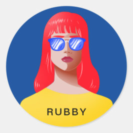 Chique blauw en classy vrouw ronde sticker