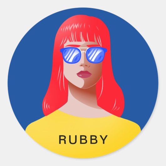 Chique blauw en classy vrouw ronde sticker (Voorkant)