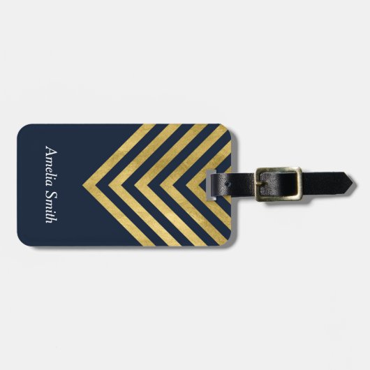 Chique blauw en Faux Gold geometrisch Bagagelabel (Voorkant horizontaal)