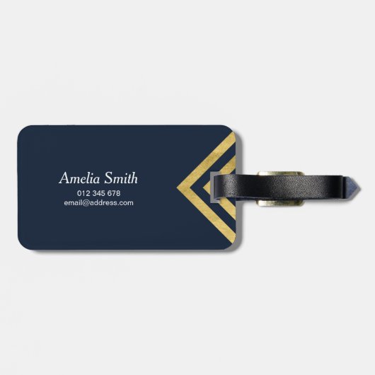 Chique blauw en Faux Gold geometrisch Bagagelabel (Achterkant horizontaal)