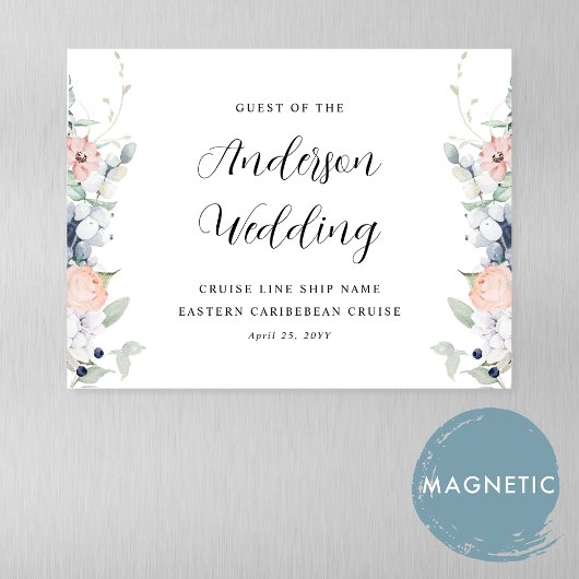 Chique blauw en koraal bloemenbruiloft cruise magn