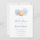 Chique blauw en wit aardewerk pompoenen Vrijgezell Kaart (Voorkant)