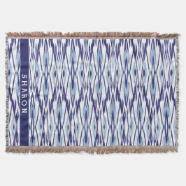 Chique blauw en wit aquarel ikat patroon deken