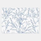 Chique blauw en wit bloemmotief inpakpapier vel (Voorkant 3)