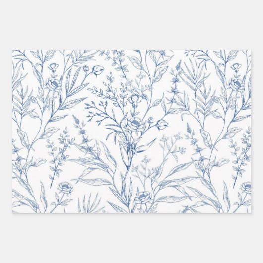 Chique blauw en wit bloemmotief inpakpapier vel (Voorkant)