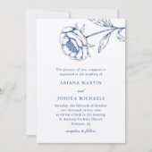 Chique blauw en wit botanische bruiloft kaart (Voorkant)