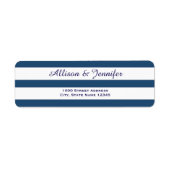 Chique Blauw en Wit Gestreept Adres Etiket (Voorkant)