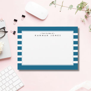 Chique blauw en wit gestreepte rand notitiekaartje