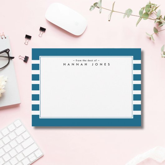 Chique blauw en wit gestreepte rand notitiekaartje