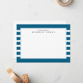 Chique blauw en wit gestreepte rand notitiekaartje (Voorkant / Achterkant in situ)