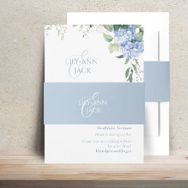 Chique blauw en wit Hydrangea bruiloft Uitnodigingen Wikkel