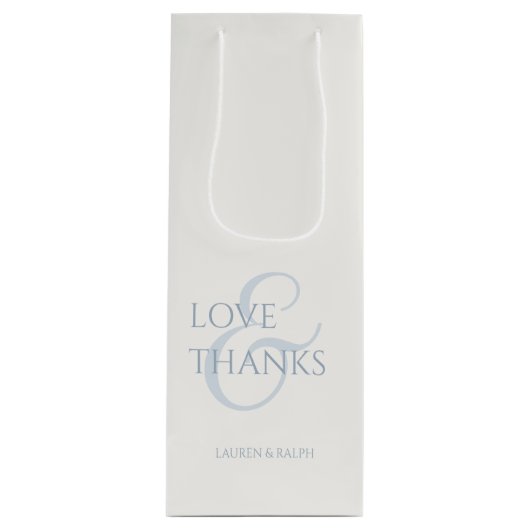 Chique Blauw en Wit Liefde & Bedankt Wijn Cadeautas (Voorkant)