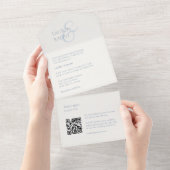 Chique Blauw en Wit Monogram Initialen All In One Uitnodiging (Afscheurbaar)