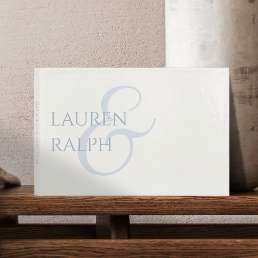 Chique blauw en wit paar Monogram Gastenboek