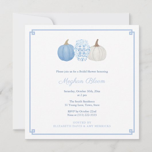 Chique blauw en wit pompoen Herfst Vrijgezellenfee Kaart (Voorkant)