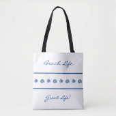 Chique blauw en wit strepen Shell Fish Beach Life Tote Bag (Voorkant)
