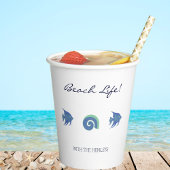 Chique blauw en wit vis en schelpen Beach House Papieren Bekers