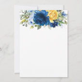 chique blauw geel bloemengroen bruiloft kaart (Achterkant)