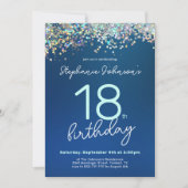 Chique Blauw Glitter 18e Verjaardagsfeestje Kaart (Voorkant)