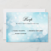 Chique Blauw Glitter Bokeh Licht Bruiloft RSVP Kaart (Voorkant)