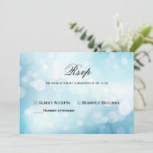 Chique Blauw Glitter Bokeh Licht Bruiloft RSVP Kaart (Staand voorkant)
