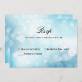 Chique Blauw Glitter Bokeh Licht Bruiloft RSVP Kaart (Voorkant / Achterkant)