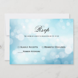 Chique Blauw Glitter Bokeh Licht Bruiloft RSVP Kaart
