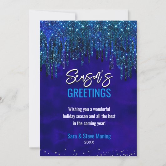 Chique blauw Glitter Drip Kerstmis nieuwjaar (Voorkant)