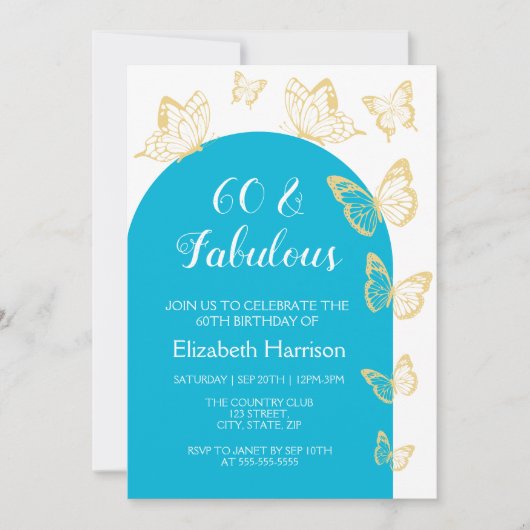 Chique blauw goud vlinder Fabulous verjaardag Kaart (Voorkant)