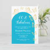 Chique blauw goud vlinder Fabulous verjaardag Kaart (Staand voorkant)