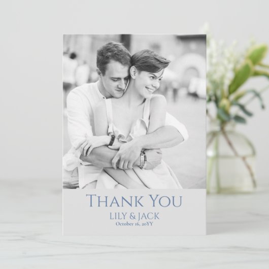 Chique blauw grijs foto overlay dank u kaart (Staand voorkant)