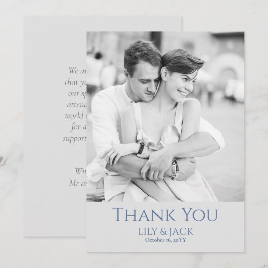 Chique blauw grijs foto overlay dank u kaart (Voorkant / Achterkant)