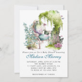 Chique blauw & groen bloementuinstoel Baby shower Kaart (Voorkant)