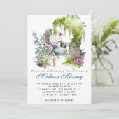 Chique blauw & groen bloementuinstoel Baby shower Kaart (Staand voorkant)