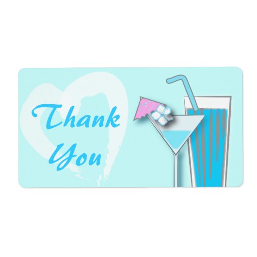 Chique Blauw Hawaii Martini Bruiloft Favor Labels (Voorkant)