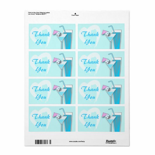 Chique Blauw Hawaii Martini Bruiloft Favor Labels (Full Sheet)
