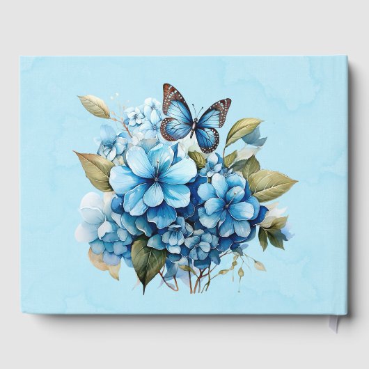 Chique Blauw Hydrangea Bloemenbruiloft Gastenboek (Achterkant)