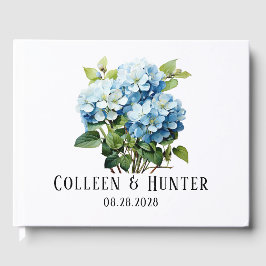 Chique Blauw Hydrangea Bloemenbruiloft Gastenboek