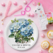 Chique Blauw Hydrangea Bloemenbruiloft Papieren Bordje (Feest)