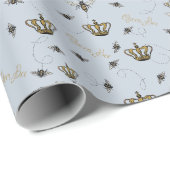 Chique blauw koninklijk goud kroonkoningin bij cadeaupapier (Rol Hoek)