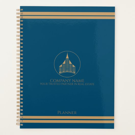 Chique blauw, lichtbruin & elegant vastgoedmakelaa planner (Voorkant)