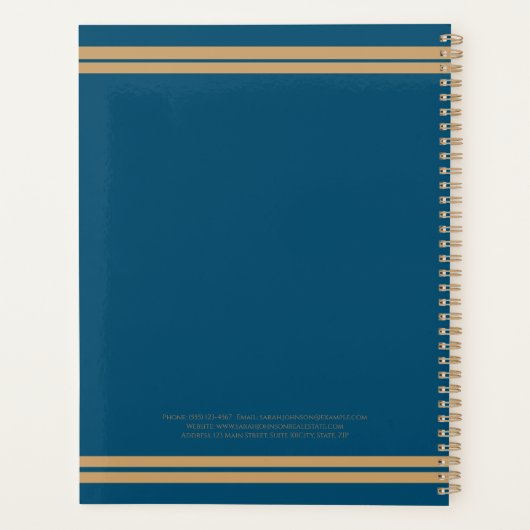 Chique blauw, lichtbruin & elegant vastgoedmakelaa planner (Achterkant)