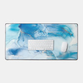 Chique blauw marmer en goud gepersonaliseerd bureaumat (Keyboard & Muis)