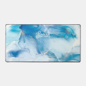 Chique blauw marmer en goud gepersonaliseerd bureaumat (Voorkant)