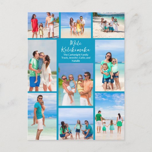 Chique blauw Mele Kalikimaka foto collage strand Feestdagenkaart (Voorkant)