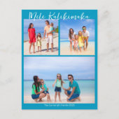 Chique Blauw Mele Kalikimaka Fotocollage Kerstmis Briefkaart (Voorkant)